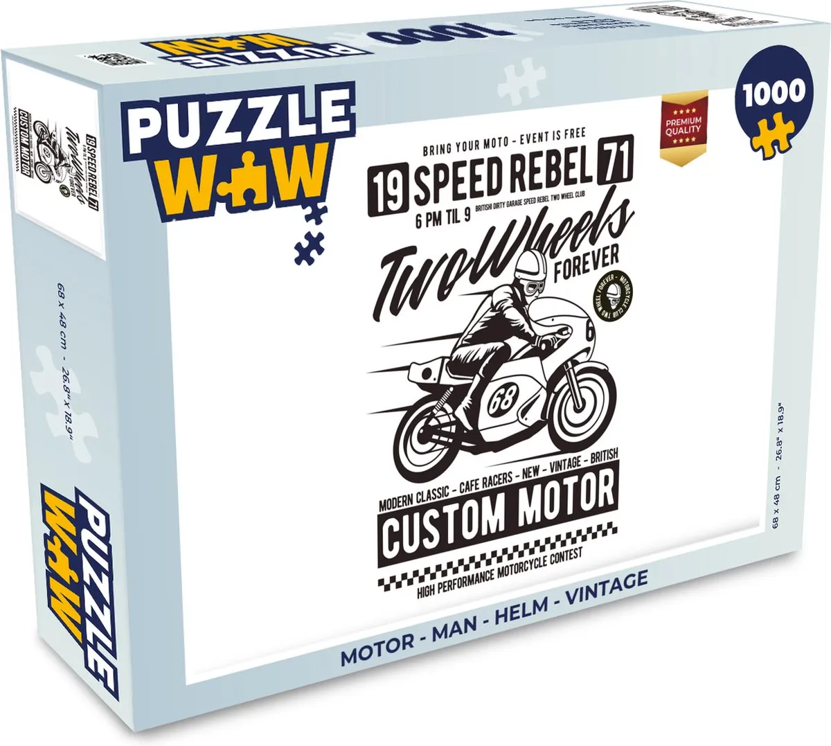PuzzleWow Motor - Man - Helm Vintage Legpuzzel 1000 Stuks - Multicolor
