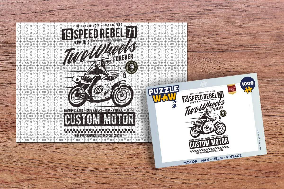 PuzzleWow Motor - Man - Helm Vintage Legpuzzel 1000 Stuks - Multicolor