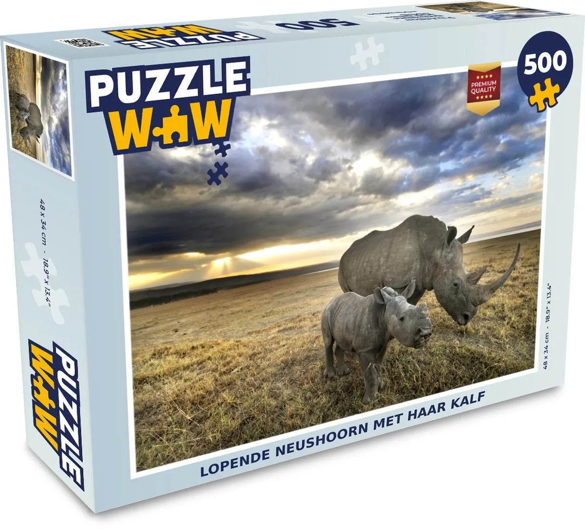 PuzzleWow Neushoorn Kalf Legpuzzel 500 Stuks - Multicolor