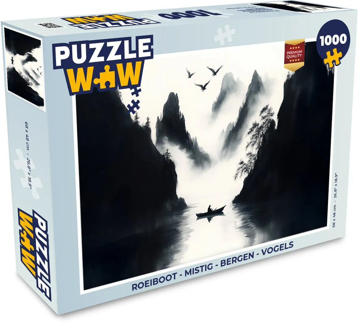 PuzzleWow Roeiboot Mistig Bergen Vogels Legpuzzel 1000 Stukjes