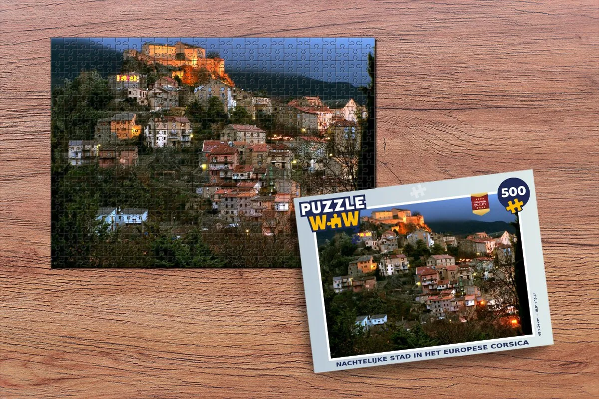 PuzzleWow Legpuzzel Nachtelijke Stad Corsica 500 Stuks - Multicolor