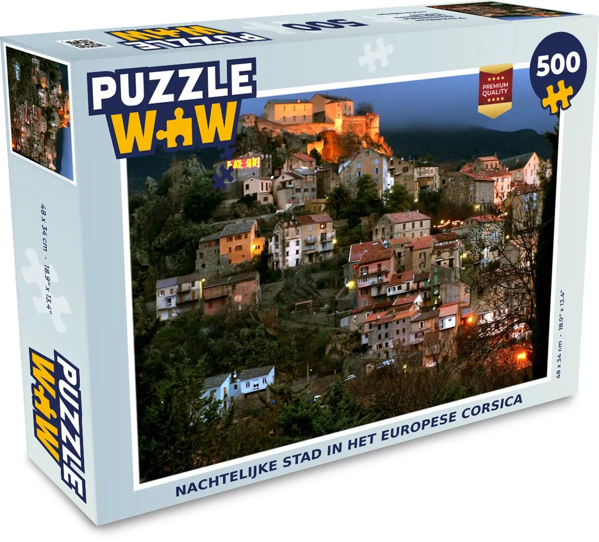PuzzleWow Legpuzzel Nachtelijke Stad Corsica 500 Stuks