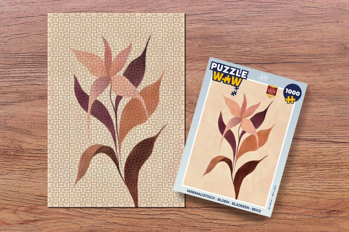 PuzzleWow Minimalistisch Bloem Bladeren Legpuzzel 1000 Stuks - Beige
