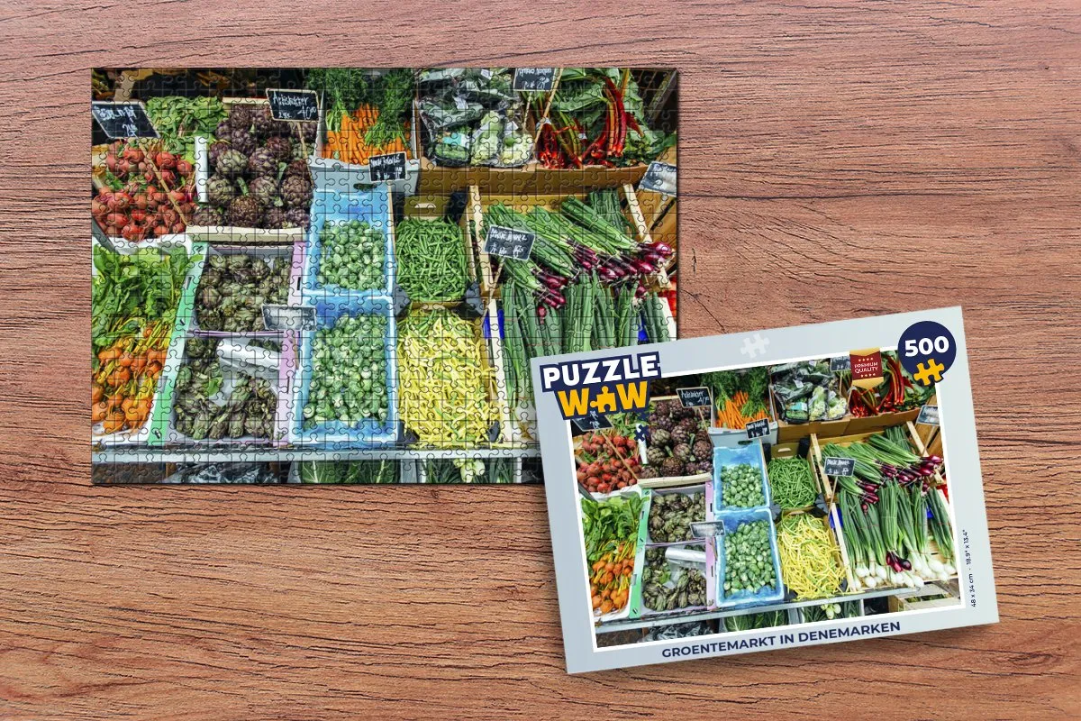 PuzzleWow Groentemarkt in Denemarken Legpuzzel 500 Stuks - Multicolor