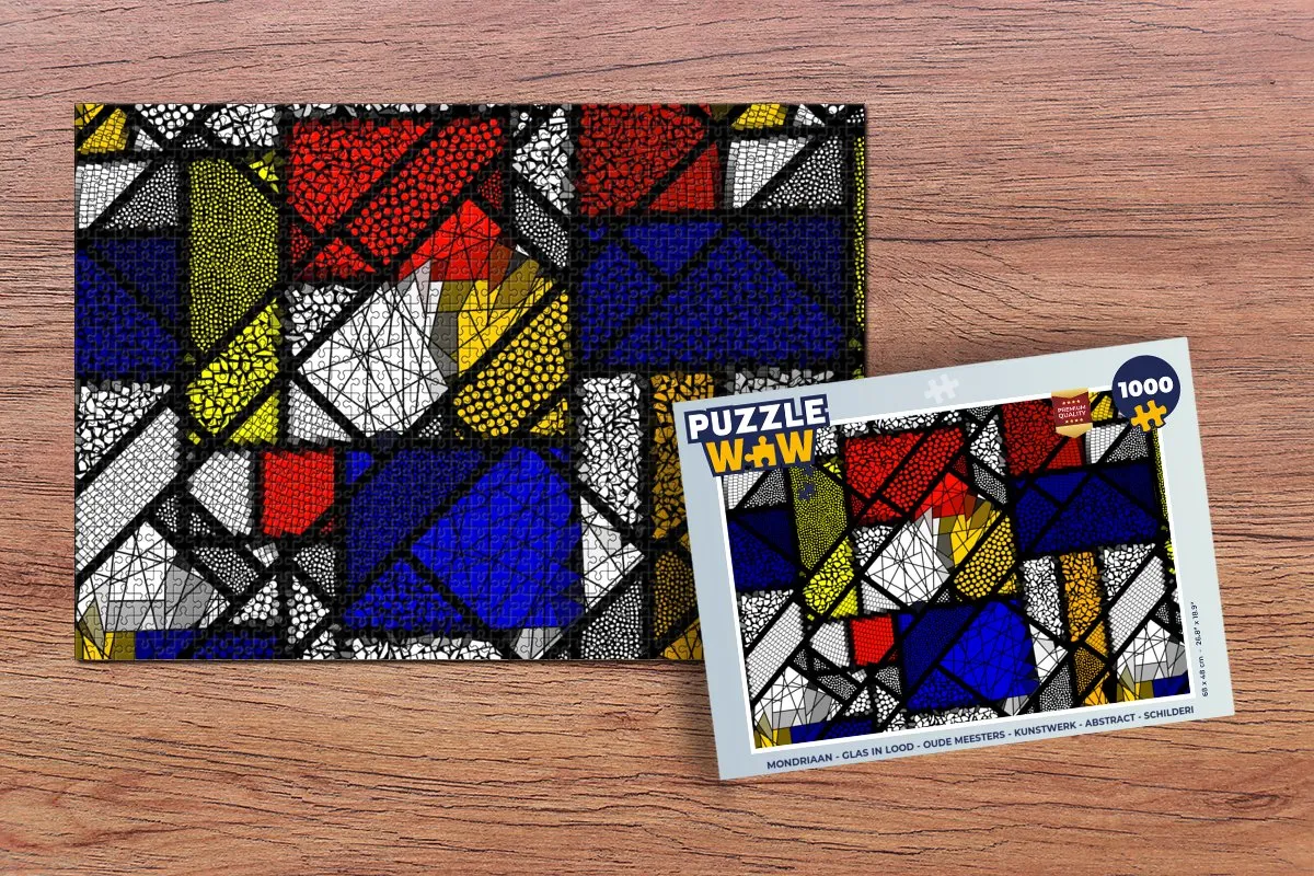 PuzzleWow Mondriaan Glas in Lood Legpuzzel 1000 Stuks - Multicolor