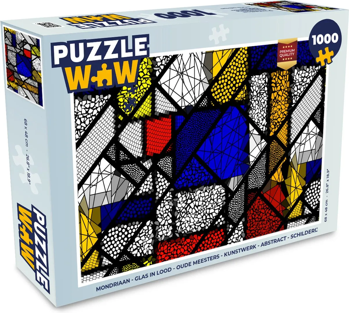PuzzleWow Mondriaan Glas in Lood Legpuzzel 1000 Stuks - Multicolor