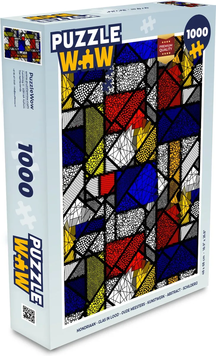 PuzzleWow Mondriaan Glas in Lood Legpuzzel 1000 Stuks - Multicolor