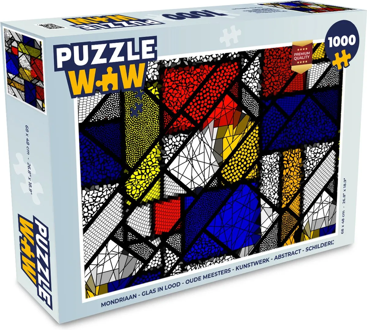 PuzzleWow Mondriaan Glas in Lood Legpuzzel 1000 Stuks - Multicolor