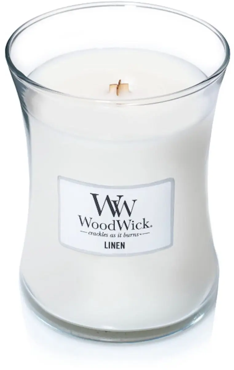 Woodwick Hourglass Medium Geurkaars - Linnen - 60 Uren - afbeelding 5 van 6