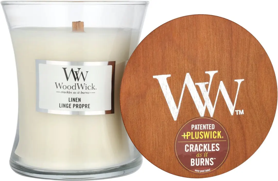 Woodwick Hourglass Medium Geurkaars - Linnen - 60 Uren - afbeelding 6 van 6