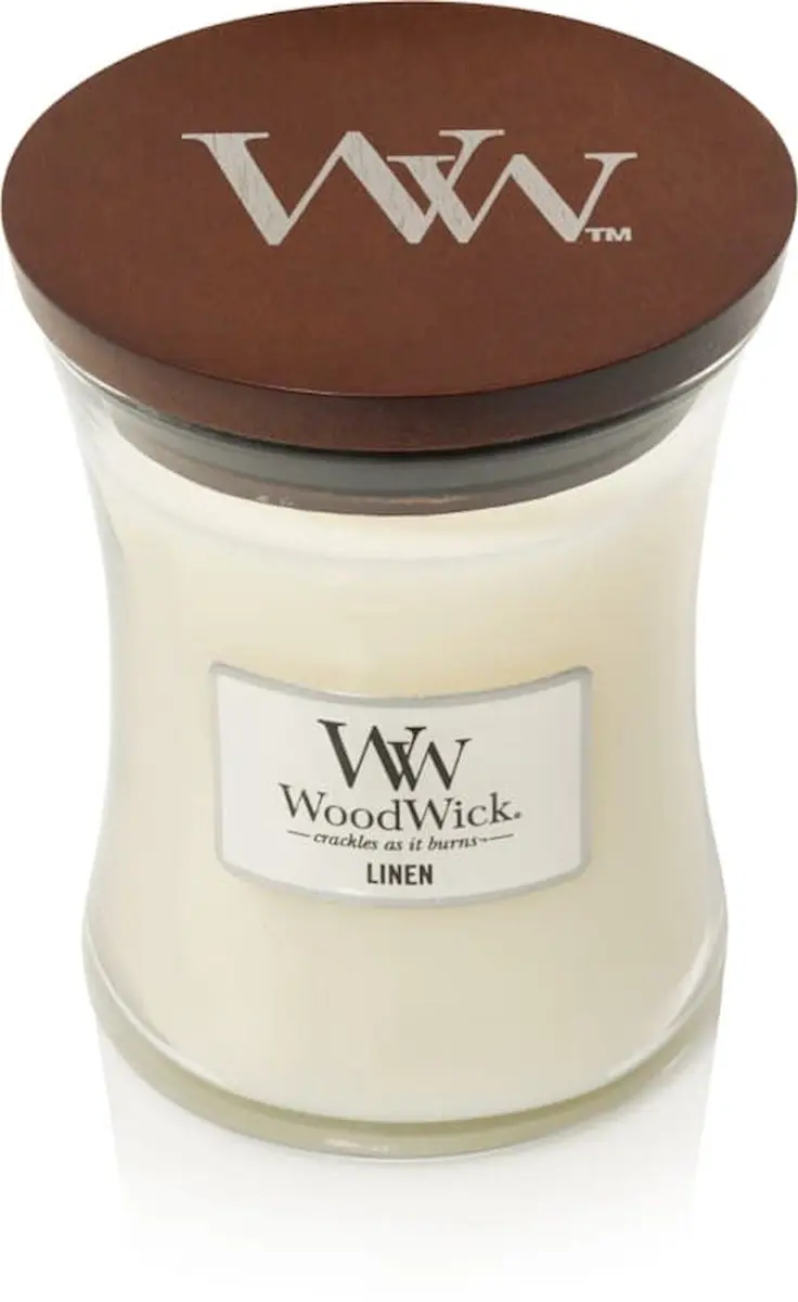 Woodwick Hourglass Medium Geurkaars - Linnen - 60 Uren - afbeelding 4 van 6