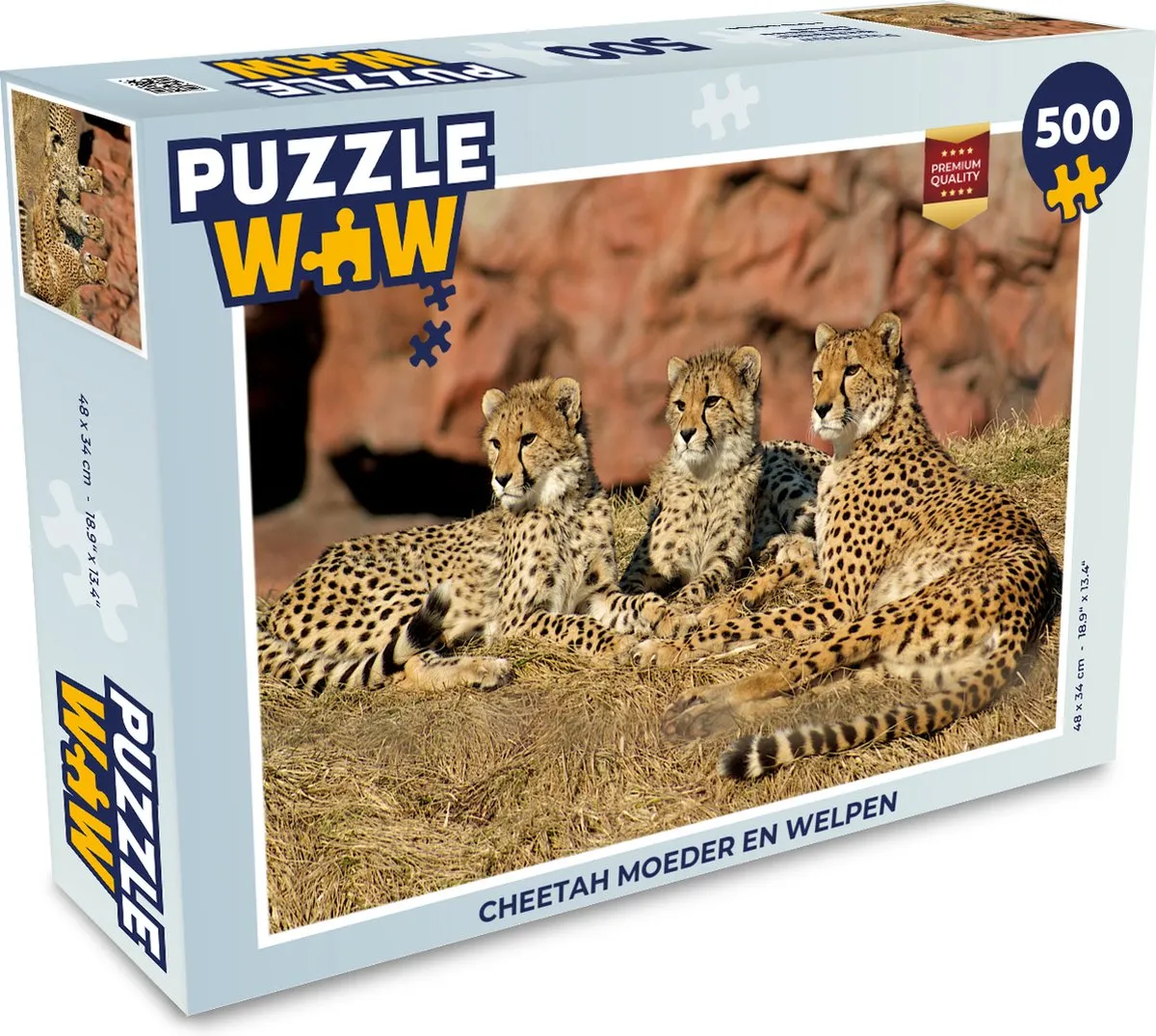 PuzzleWow Cheetah Moeder en Welpen Legpuzzel 500 Stuks - Multicolor