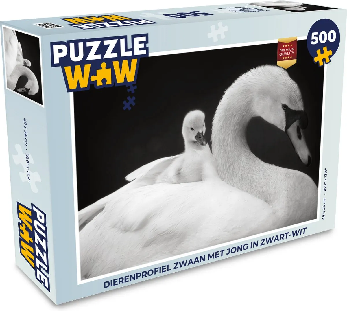 PuzzleWow Dierenprofiel Zwaan met Jong Legpuzzel 500 Stuks - Multicolor