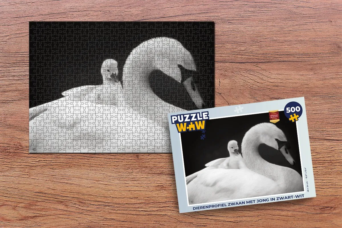 PuzzleWow Dierenprofiel Zwaan met Jong Legpuzzel 500 Stuks - Multicolor