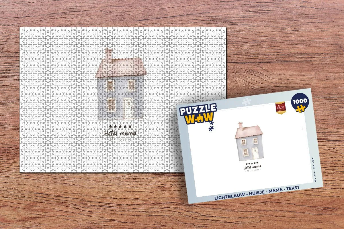 PuzzleWow Huisje Mama Tekst Legpuzzel 1000 Stuks - Lichtblauw