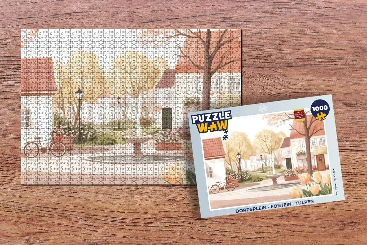 PuzzleWow Dorpsplein Legpuzzel 1000 Stuks - Huisjes & Plein