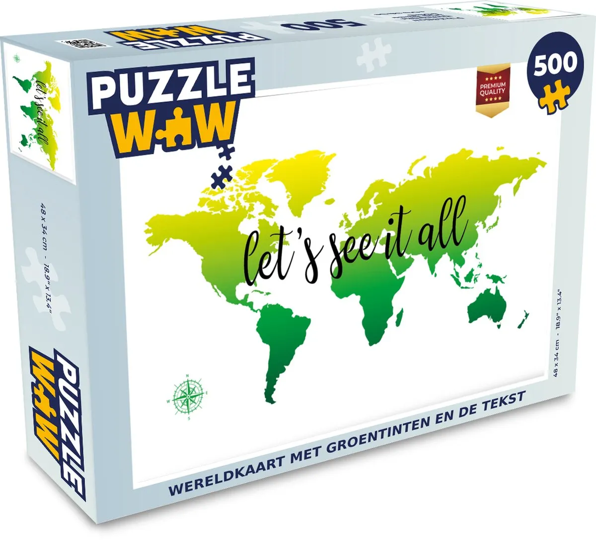 PuzzleWow Wereldkaart Legpuzzel 500 Stuks - Multicolor