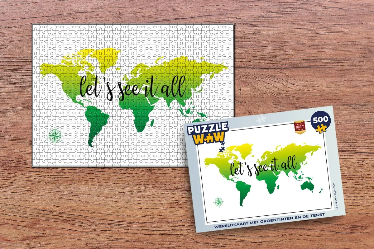PuzzleWow Wereldkaart Legpuzzel 500 Stuks - Multicolor