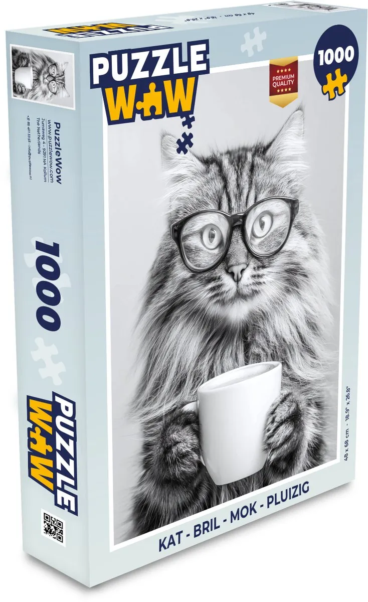 PuzzleWow Legpuzzel 1000 Stuks - Kat & Mok