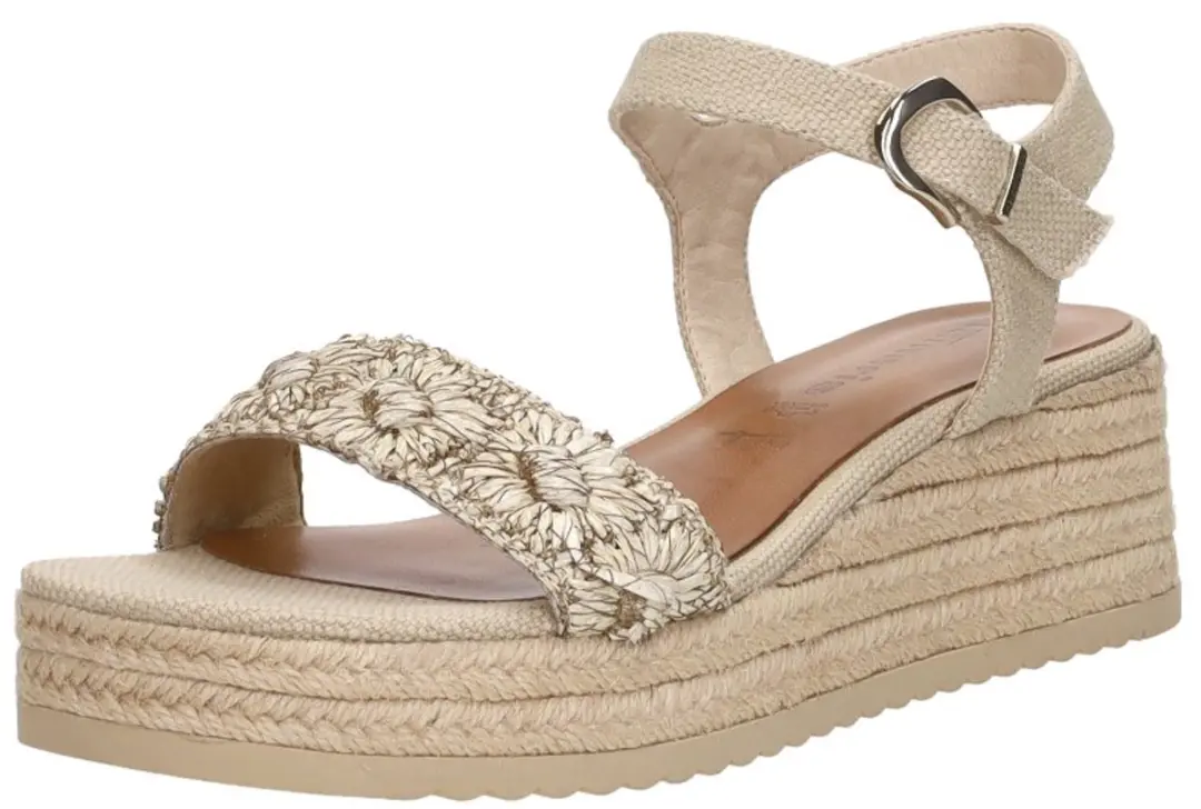 Tamaris Raffia Sandalen beige Textiel - Dames - Maat 42 - afbeelding 3 van 6