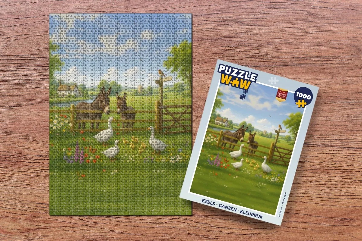 PuzzleWow Ezels Ganzen Legpuzzel 1000 Stuks - Kleurrijk