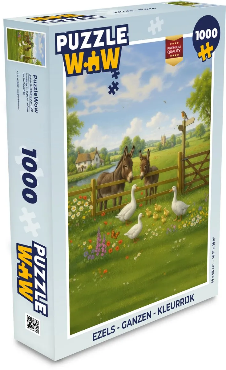 PuzzleWow Ezels Ganzen Legpuzzel 1000 Stuks - Kleurrijk