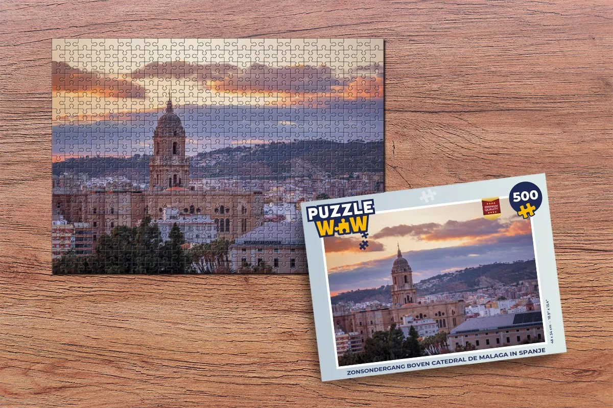 PuzzleWow Legpuzzel Zonsondergang Catedral de Málaga 500 Stuks - Multicolor