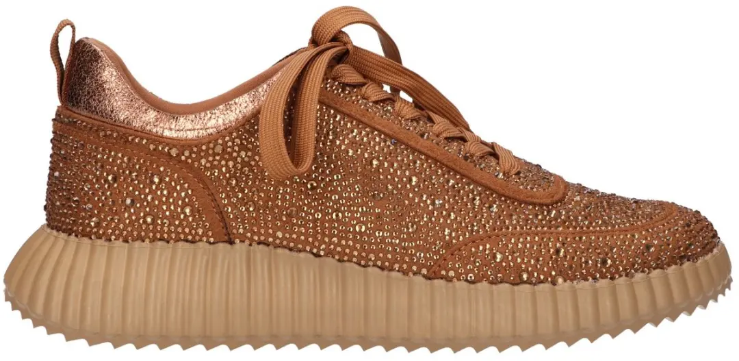 La Strada Sneaker Met Steentjes Bruin Textiel