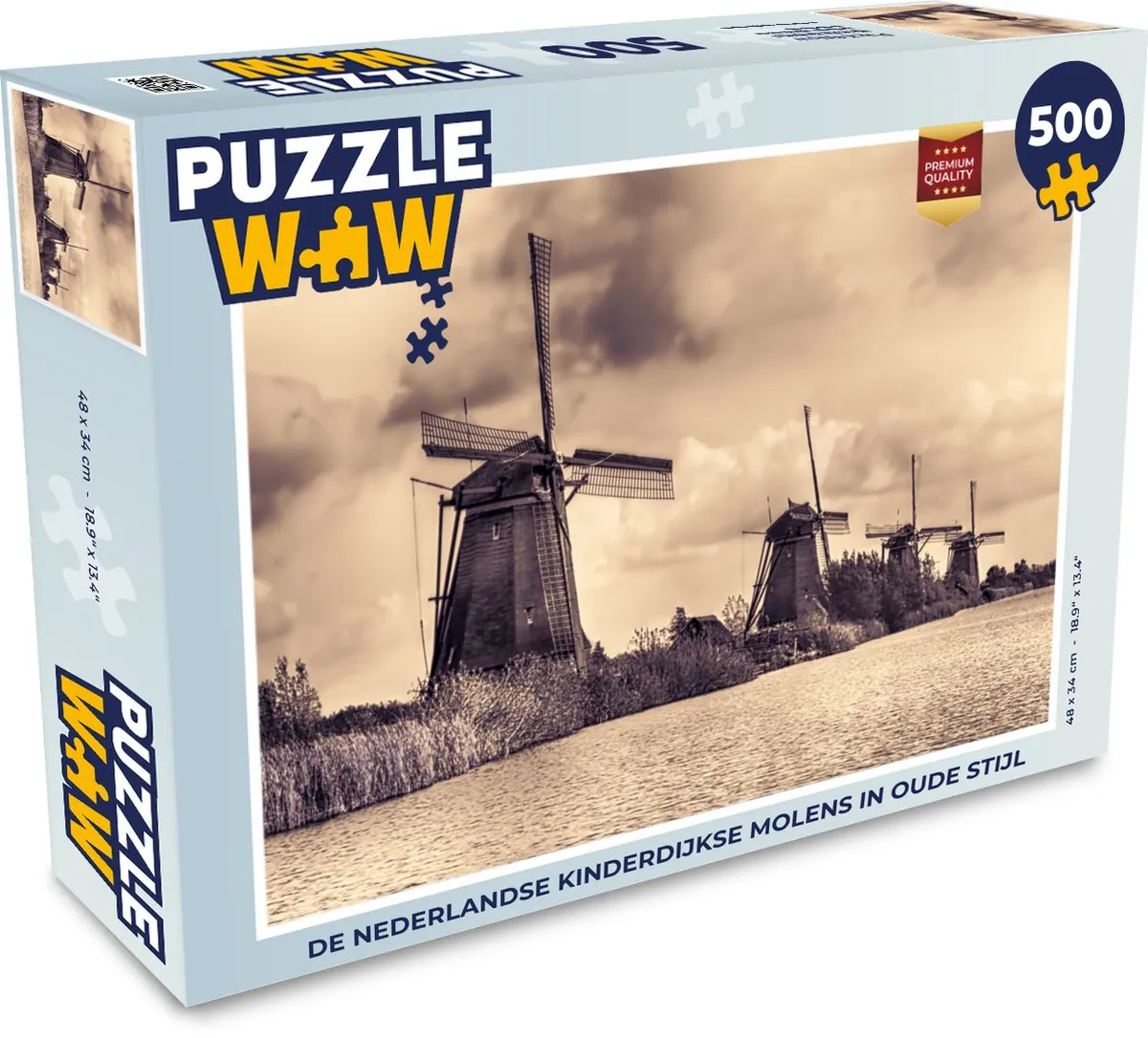 PuzzleWow Molens Water Nederland Legpuzzel 500 Stuks - Multicolor