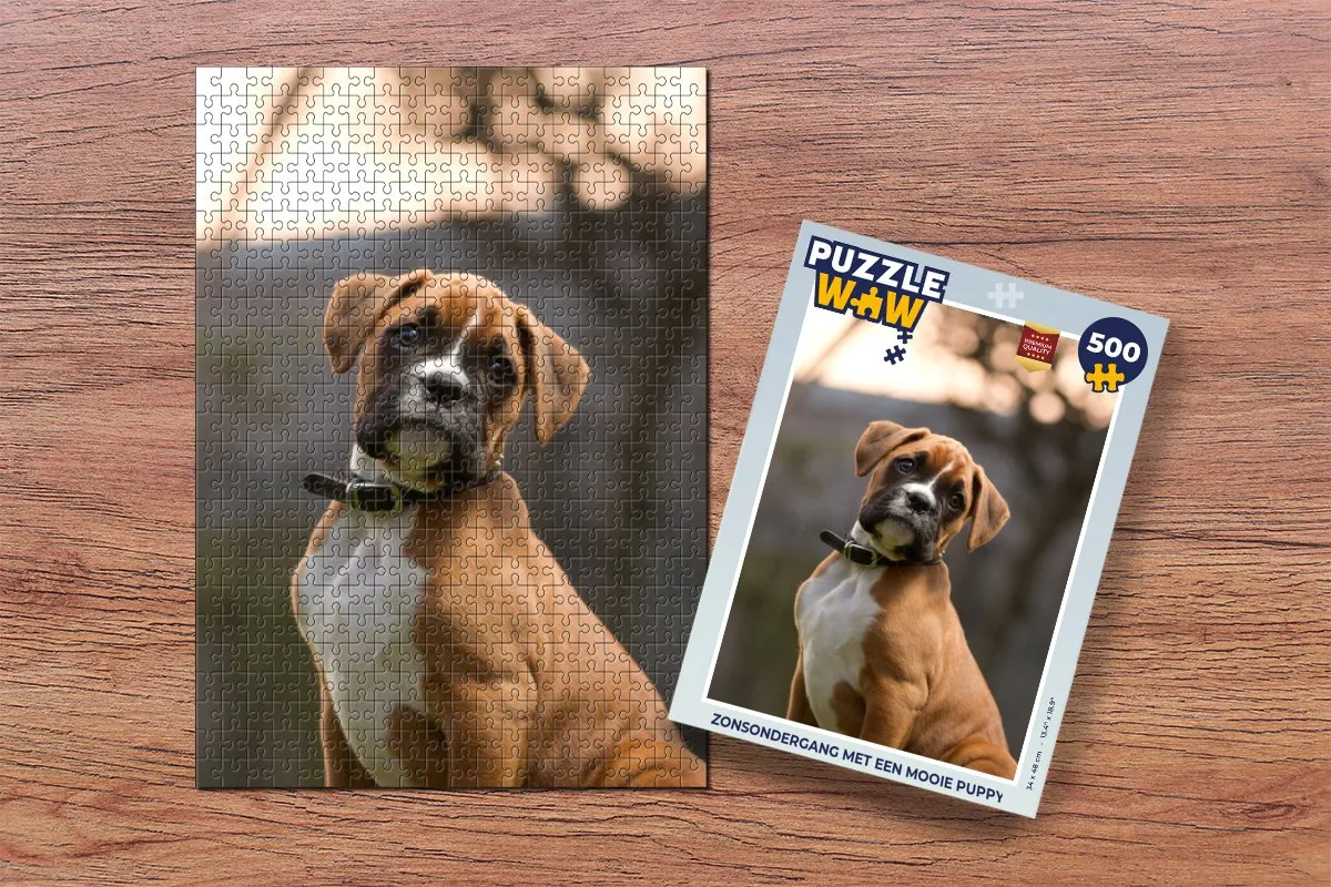 PuzzleWow Zonsondergang met Puppy Legpuzzel 500 Stuks - Multicolor