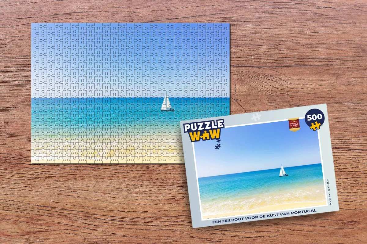 PuzzleWow Legpuzzel Een zeilboot voor de kust van Portugal 500 Stuks - Multicolor