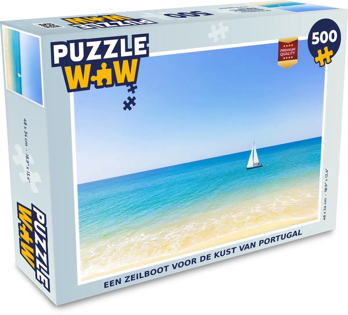 PuzzleWow Legpuzzel Een zeilboot voor de kust van Portugal 500 Stuks - Multicolor