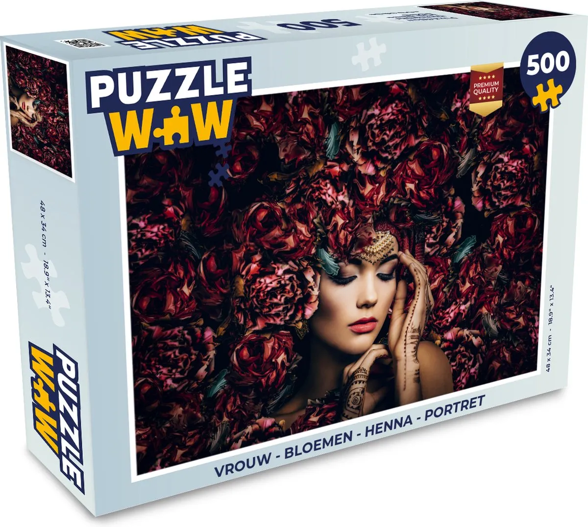 PuzzleWow Vrouw Bloemen Henna Portret Legpuzzel 500 Stuks - Multicolor