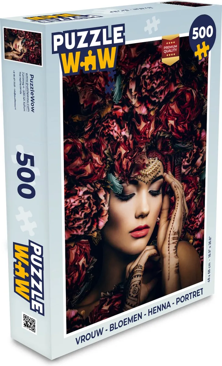 PuzzleWow Vrouw Bloemen Henna Portret Legpuzzel 500 Stuks - Multicolor
