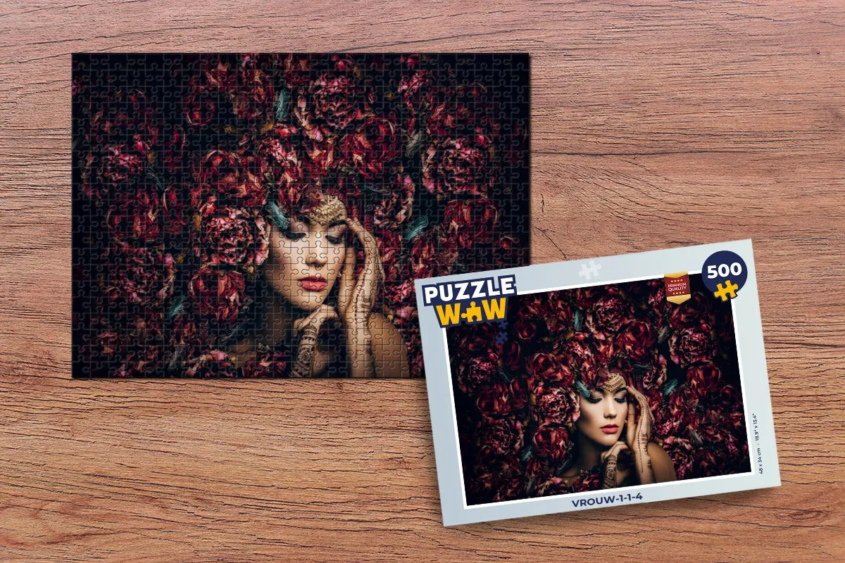 PuzzleWow Vrouw Bloemen Henna Portret Legpuzzel 500 Stuks - Multicolor