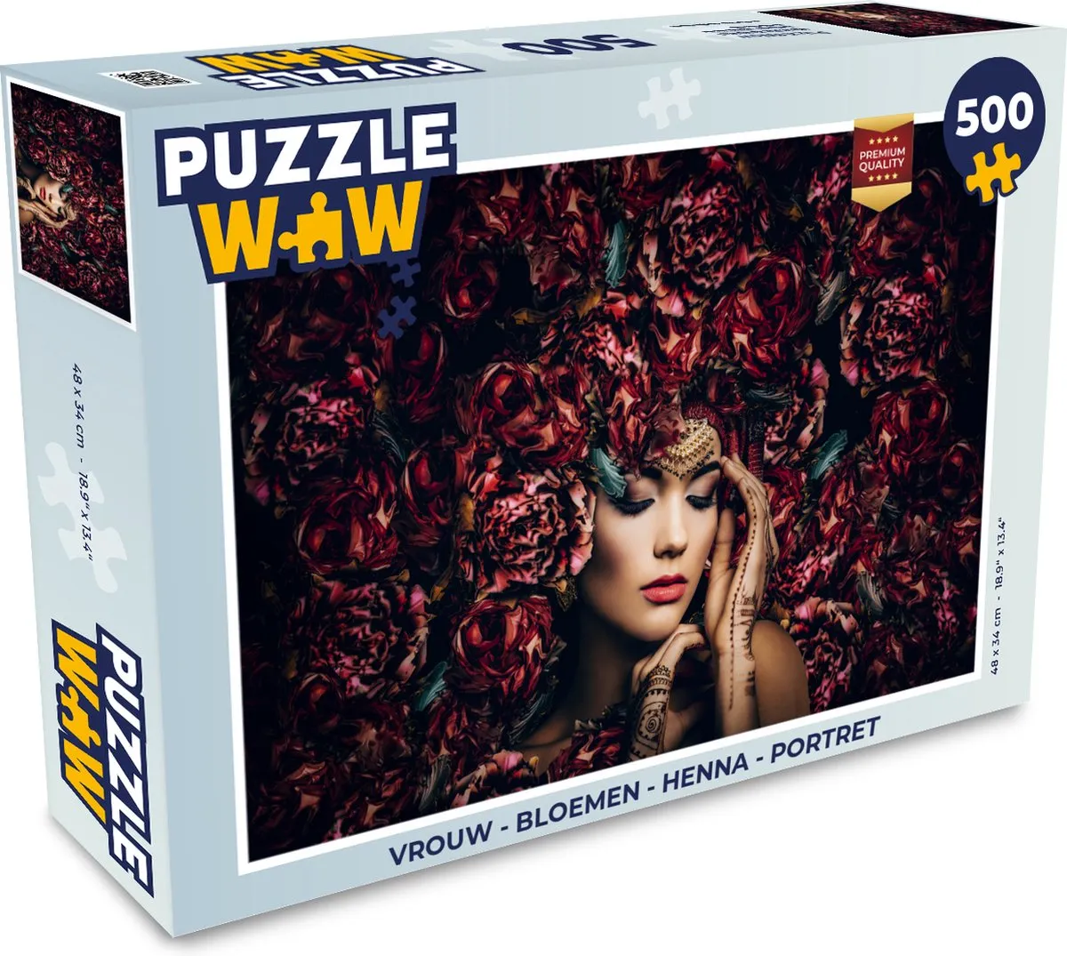 PuzzleWow Vrouw Bloemen Henna Portret Legpuzzel 500 Stuks - Multicolor