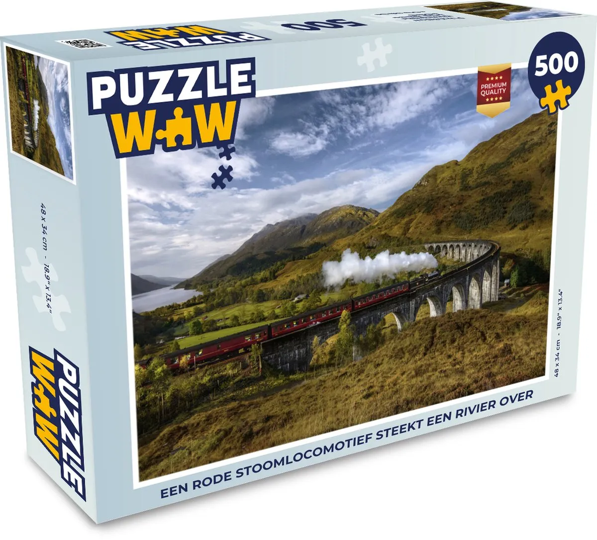 PuzzleWow Legpuzzel Stoomlocomotief Rivier 500 Stuks - Multicolor