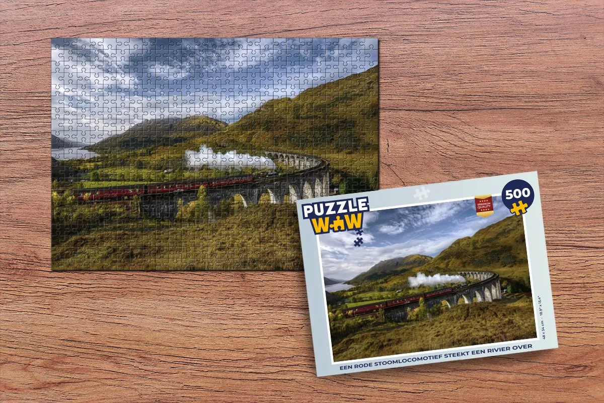 PuzzleWow Legpuzzel Stoomlocomotief Rivier 500 Stuks - Multicolor
