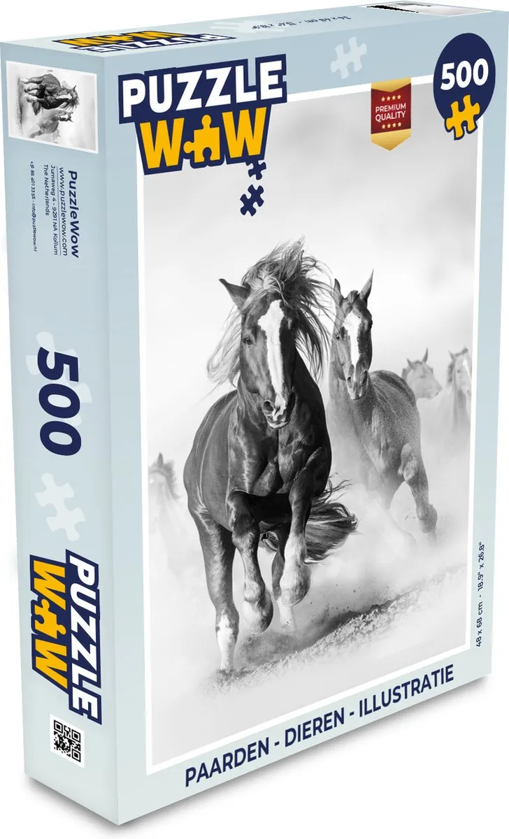 PuzzleWow Paarden Dieren Illustratie Legpuzzel 500 Stuks - Multicolor