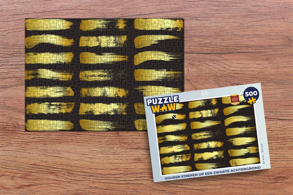 PuzzleWow Legpuzzel 500 Stuks - Gouden Strepen op Zwart - Multicolor