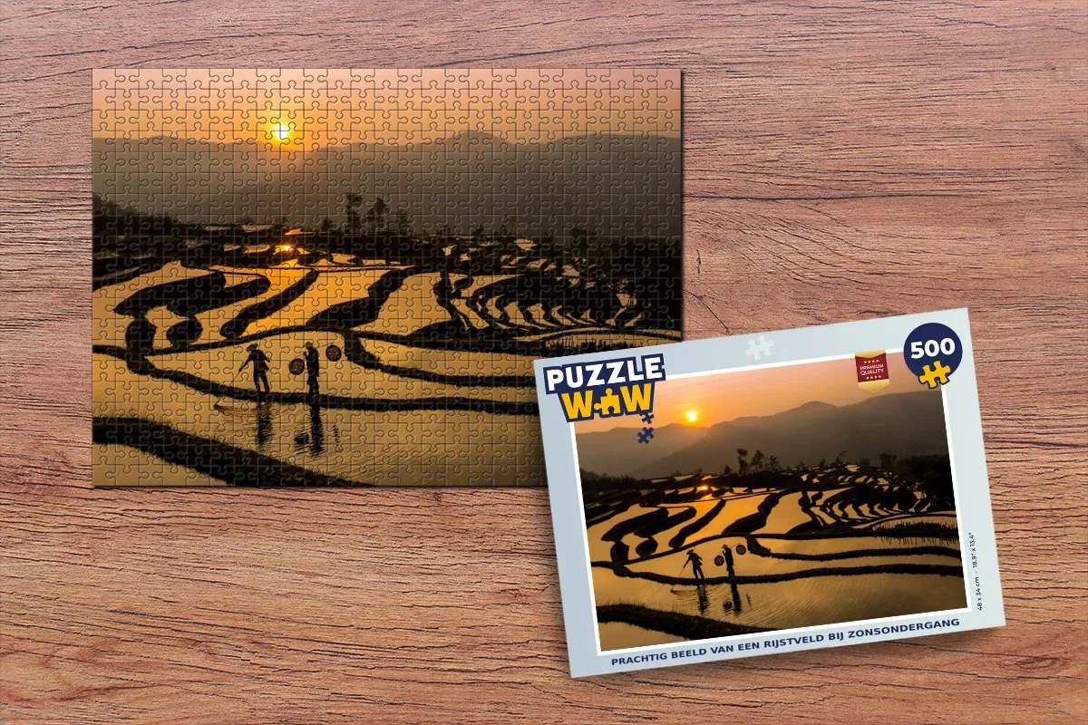 PuzzleWow Rijstveld bij Zonsondergang Legpuzzel 500 Stuks - Multicolor