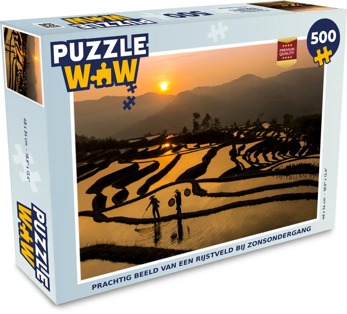 PuzzleWow Rijstveld bij Zonsondergang Legpuzzel 500 Stuks - Multicolor
