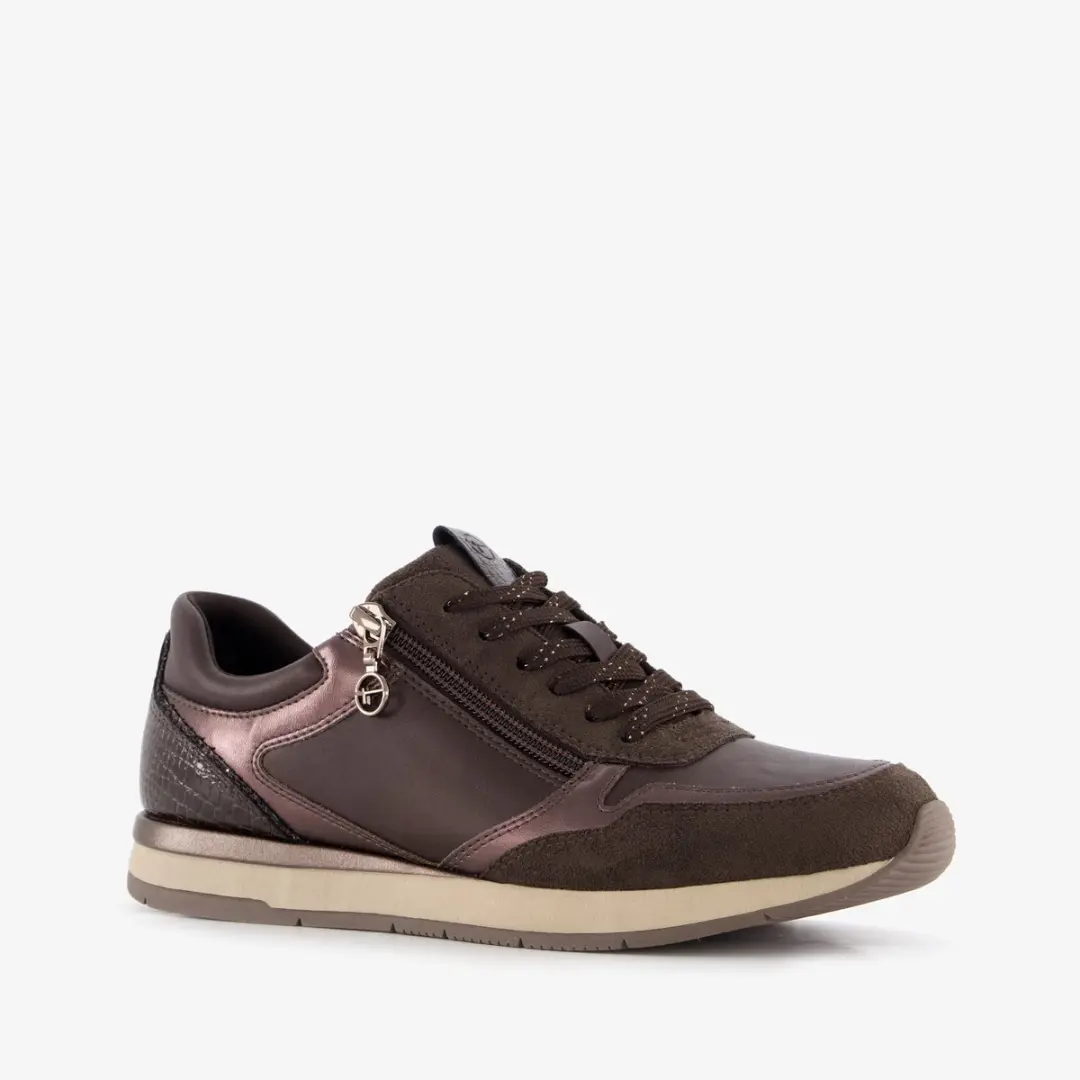 Tamaris dames sneakers met rits bruin