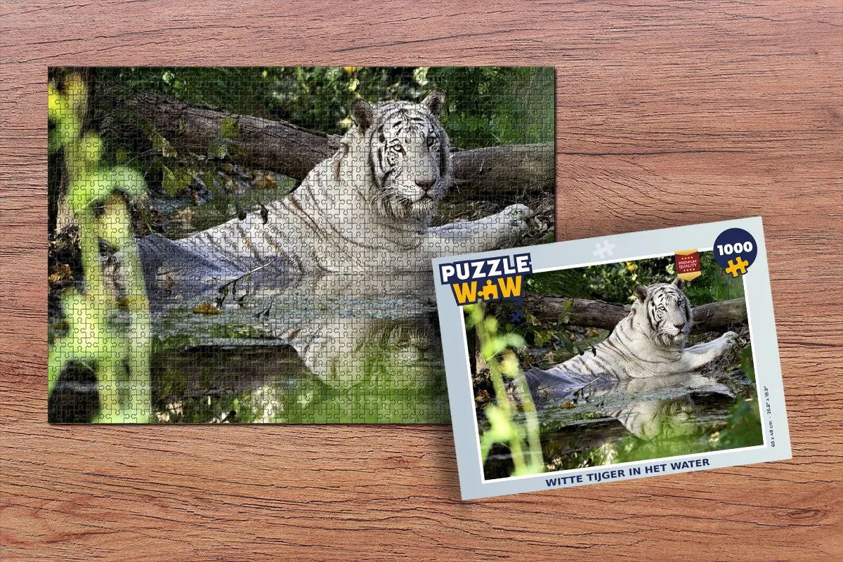 PuzzleWow Legpuzzel Witte Tijger in het Water 1000 Stuks - Multicolor