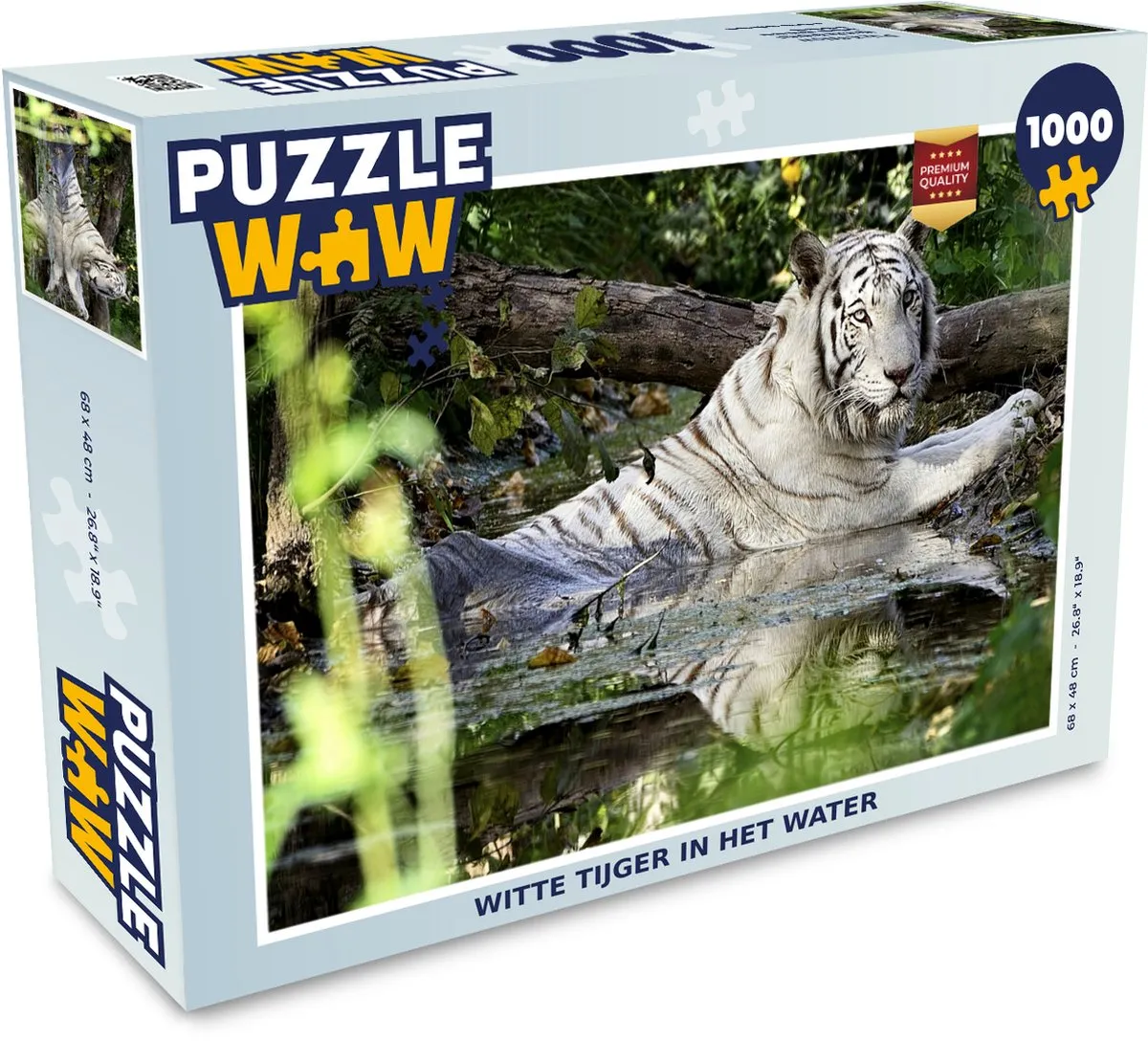 PuzzleWow Legpuzzel Witte Tijger in het Water 1000 Stuks - Multicolor