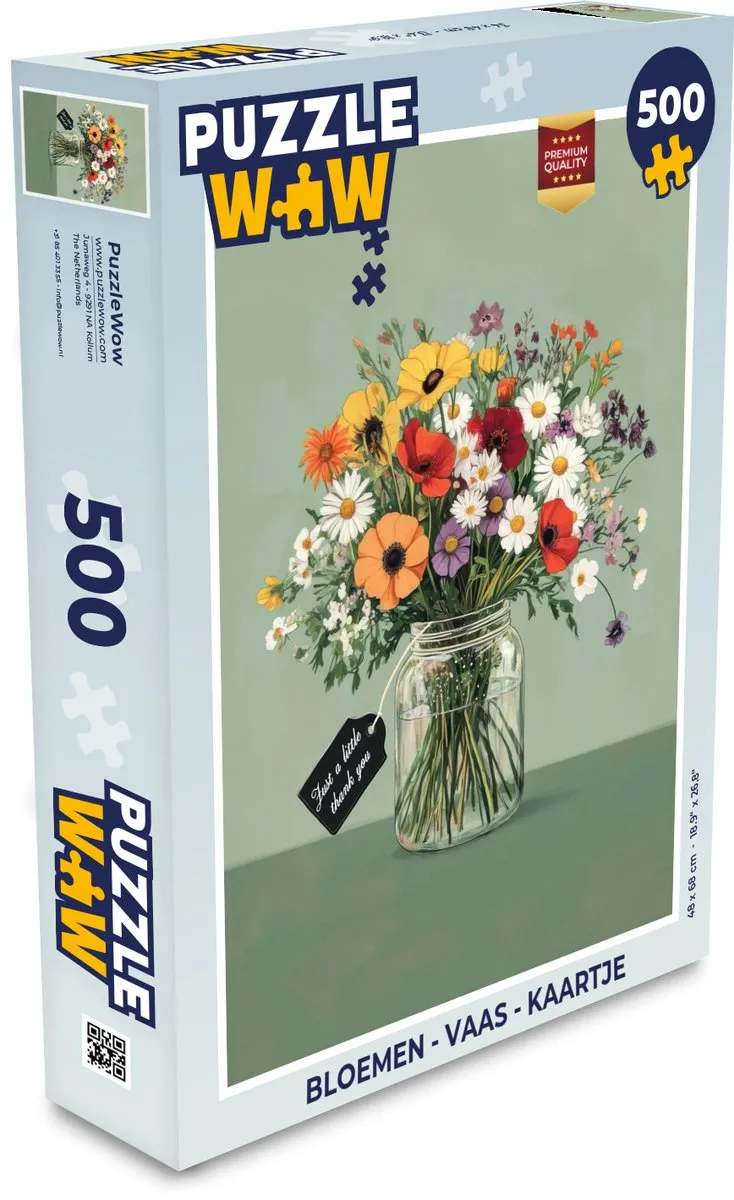 PuzzleWow Bloemen Vaas Kaartje Legpuzzel 500 Stuks - MPN 8721173242616