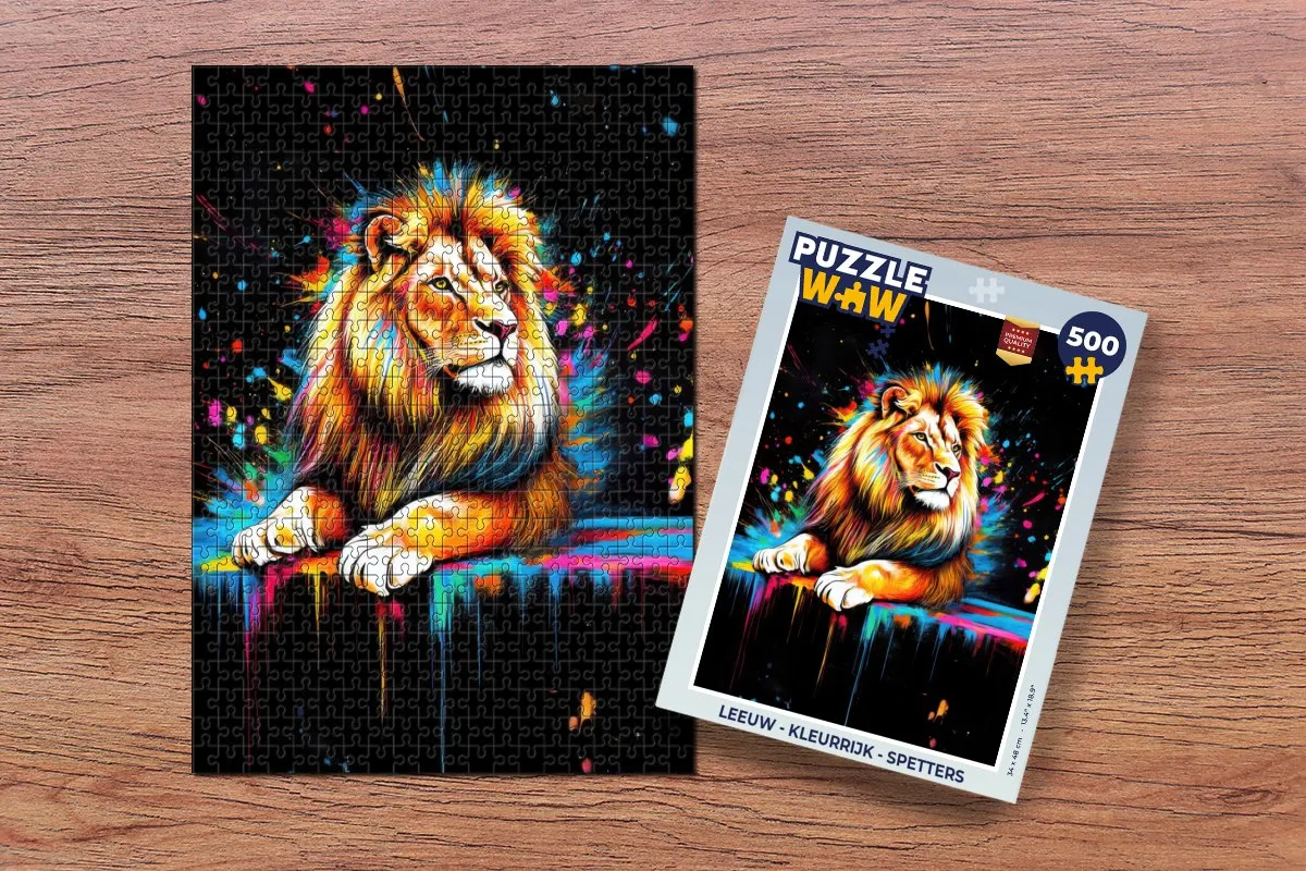 PuzzleWow Leeuw Kleurrijk Spetters Legpuzzel 500 Stuks