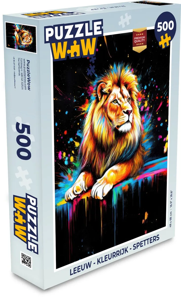 PuzzleWow Leeuw Kleurrijk Spetters Legpuzzel 500 Stuks