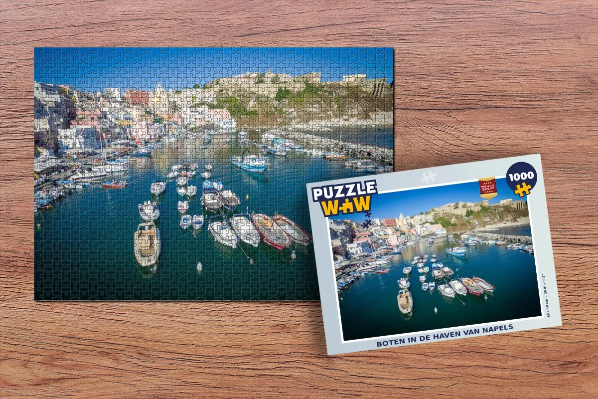 PuzzleWow Legpuzzel Boten in de haven van Napoli 1000 Stuks - Multicolor