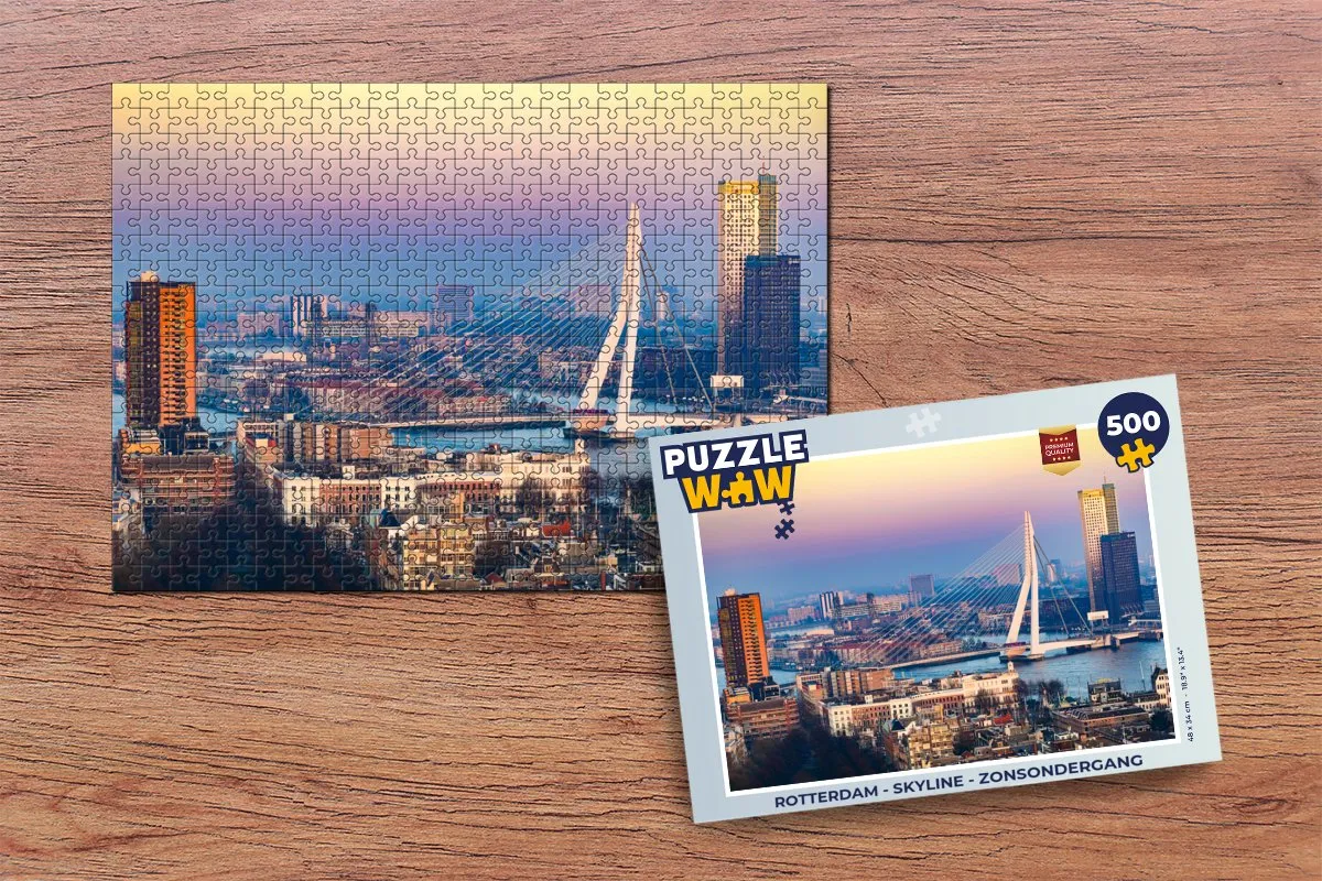 PuzzleWow Rotterdam Skyline Zonsondergang Legpuzzel 500 Stuks - Multicolor